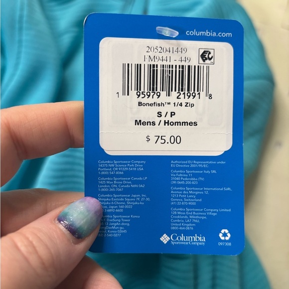 Columbia PFG Sweatshirt Mens Size Small Quarter 1/4 Zip Pullover Blue Ribbed New - Picture 6 of 6